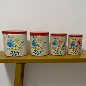 Vintage Floral Tin Canister Set